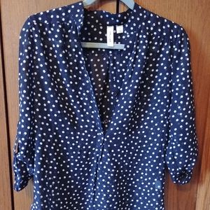 Tacera navy polka dot hi lo shirt